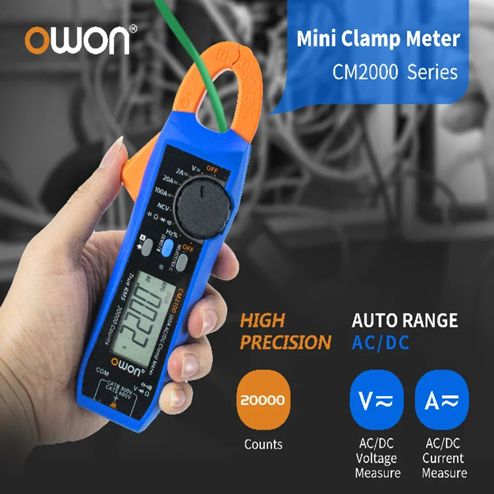 OWON-multímetro Digital de alta precisión, probador de abrazadera de corriente CA/CC, amperímetro portátil de diodo verdadero RMS VFC, 20000 cuentas, CM2100 CM2100B