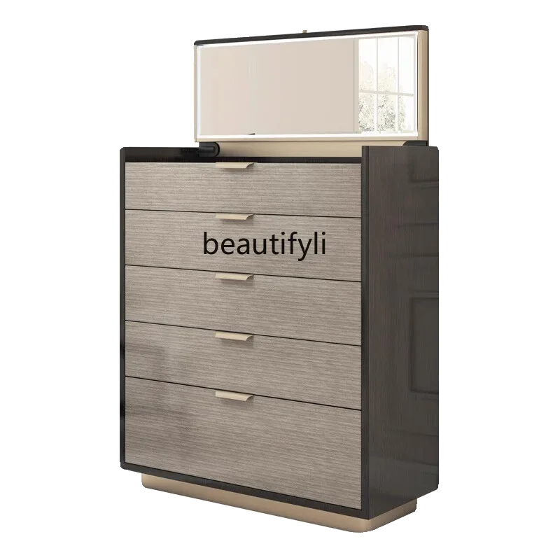 

Italian solid wood light luxury bedroom flip mirror dressing integrated locker porch jewelry storage chest
