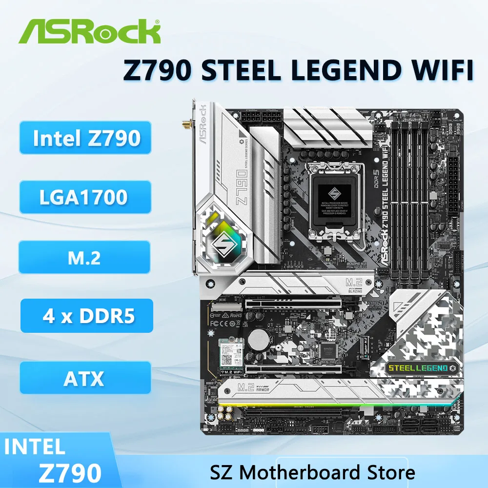 ASROCK Z790 STEEL LEGEND WIFI Motherboard intel Z790 LGA 1700 DDR5 128GB M.2 Support i9-13900K i7-13700K i7-14700KFi5-14400