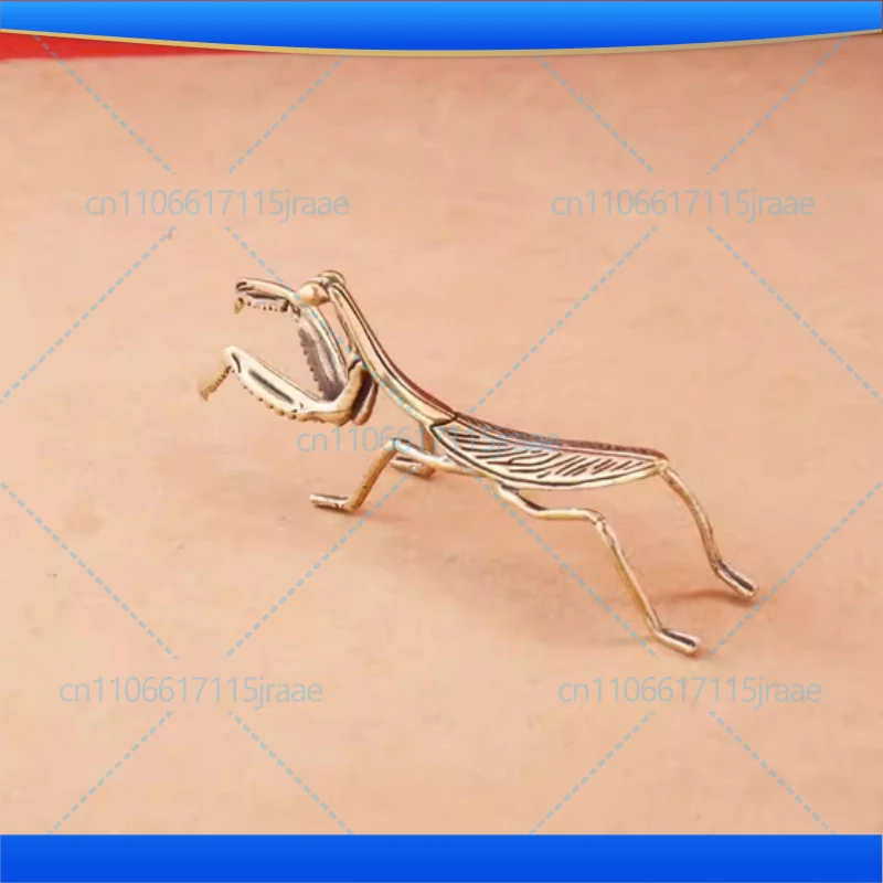 Simulation Brass Mantis Ornament Antique Insect Figurines Miniature Desk Decorations Craft Tea Pet Feng Shui Collectibles