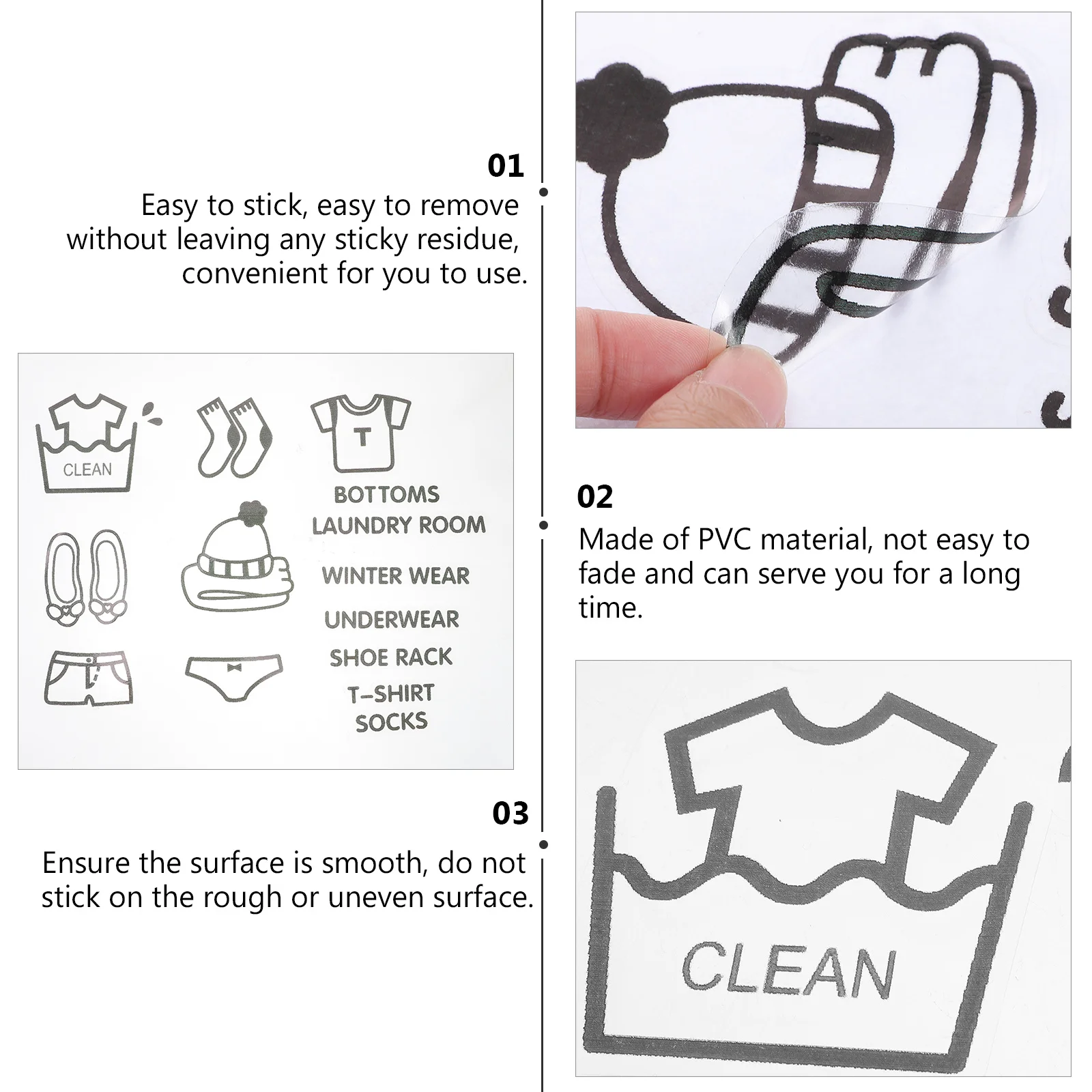 

Pvc Waterproof Classification Stickers Self-Adhesive Removable For Bedroom Wardrobe Dresser Clothing Sort Decals Wall