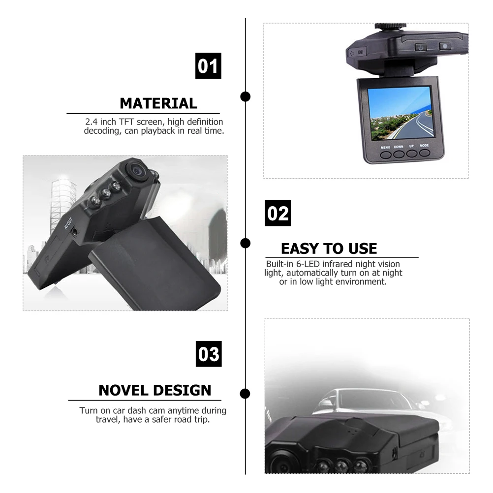 

Dash Cam 24 Inch Screen 6 LED Infrared Night Vision Car Dash Camera Video Recorder High Definition Real Time Playback Section