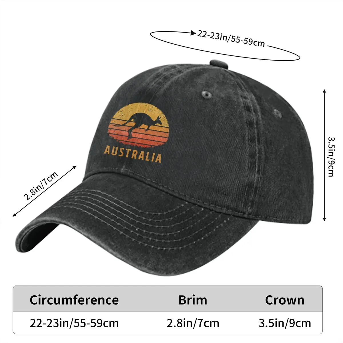 Washed Men's Baseball Cap Black One Trucker Snapback Caps Dad Hat Australian Kangaroo Golf Hats