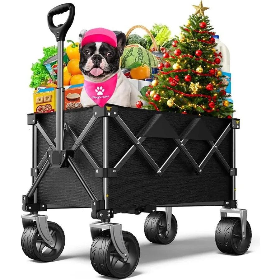 

Beach WagonCollapsible Wagon 220lbs with Big Wheels FoldableWagon Carts Portable Utility for Garden Grocery Sports Camping All