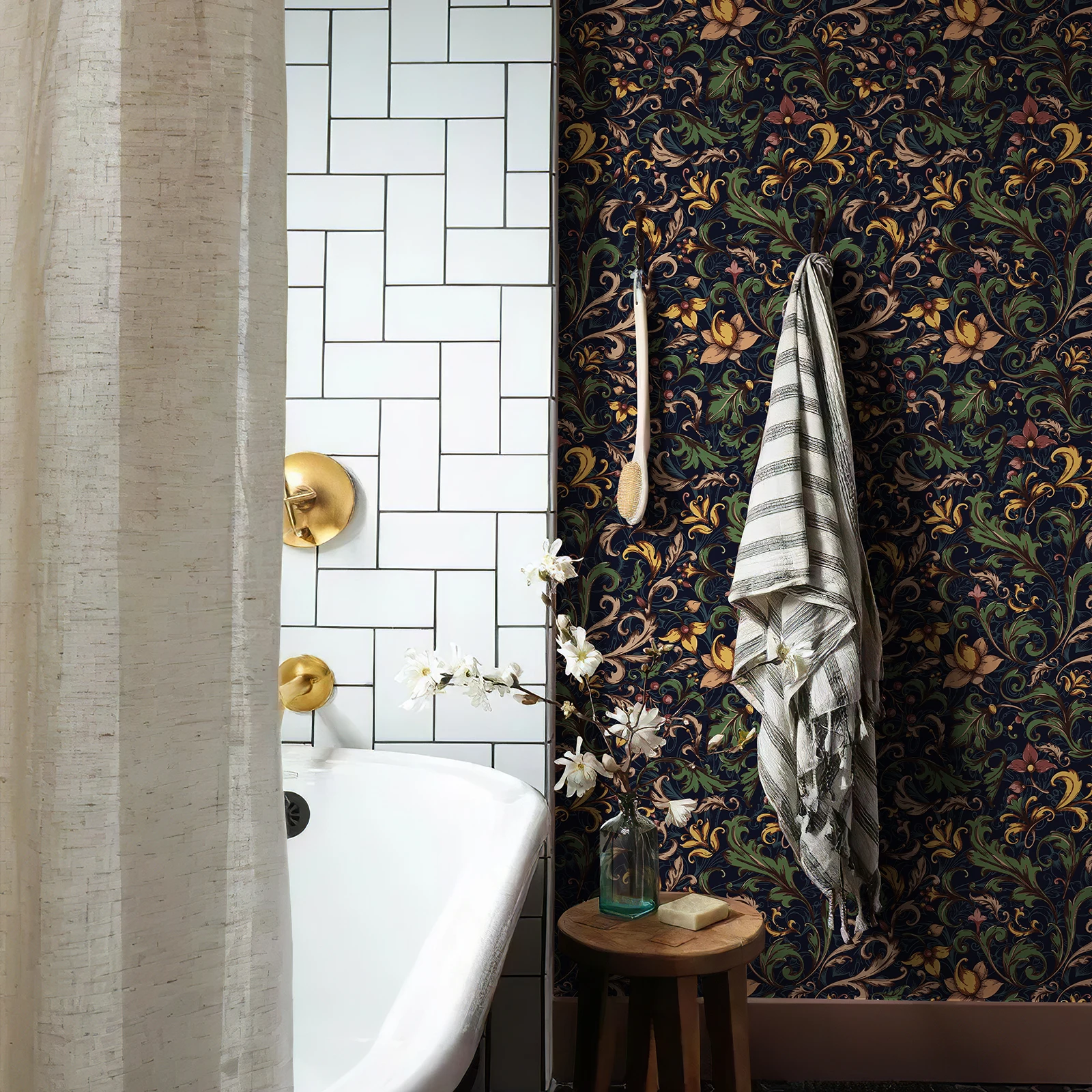 Dark Blue Retro Floral PVC Wallpaper Vintage Peel And Stick Vinyl European Style Baroque Wall Deocr Furniture Cabinet Sticker