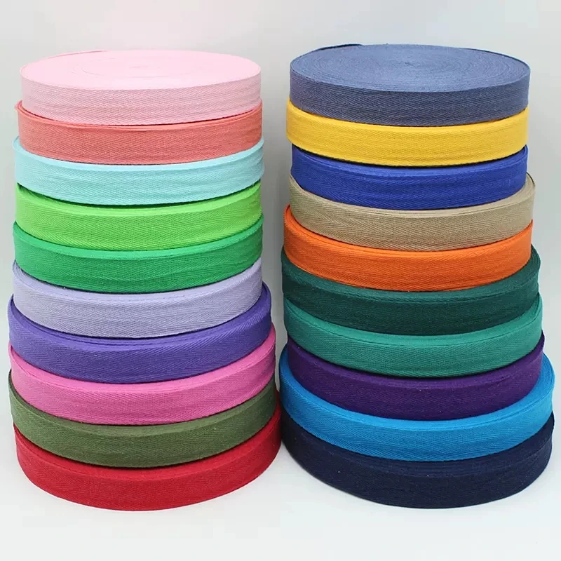 Wholesale 50yard 20mm Colorful Cotton Webbings High Tenacity Bag Belt Lable Satin Ribbons Sewing Tape Bias Binding DIY Crafts