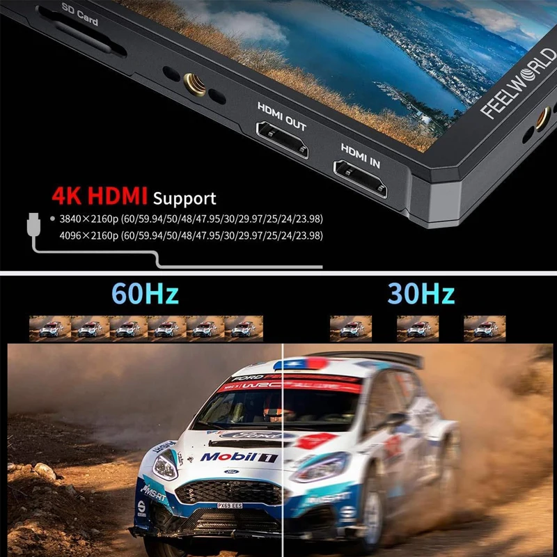 كاميرا FEELWORLD PS6 مقاس 5.5 بوصة OLED وشاشة تعمل باللمس ودعم HDMI بدقة 4K، متوافقة مع التصوير الرأسي/الأفقي