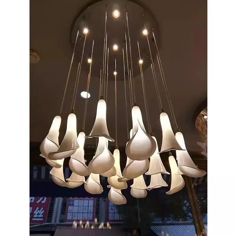 Elegant Art Flower Ceiling Lamp White Fiber Light Customized Ceramic Calla Lilies Chandelier Home Table Top Decor