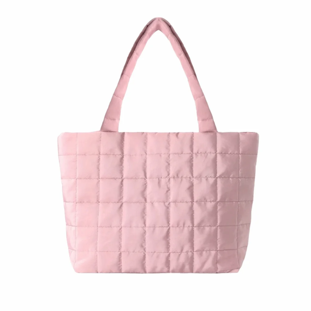 

Korean Style Quilted Shoulder Bag Solid Color Checkered Fashion Tote Bag Comfortable Large Capacity Quilted Handbag