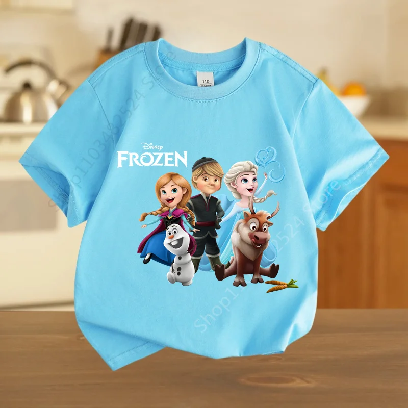 Disney księżniczka elza Anna Frozen Anime damska koszulka letnie bluzki białe koszulki z krótkim rękawem Kawaii bluzki damskie dziewczynka ubranka