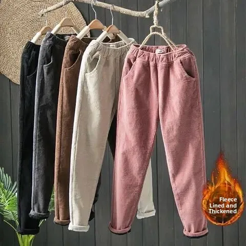 

Warm Fleece Lined Harlan Pants Women's Slimming Corduroy Sweatpants Long Casual Trousers Autumn Winter Fashion plus Size