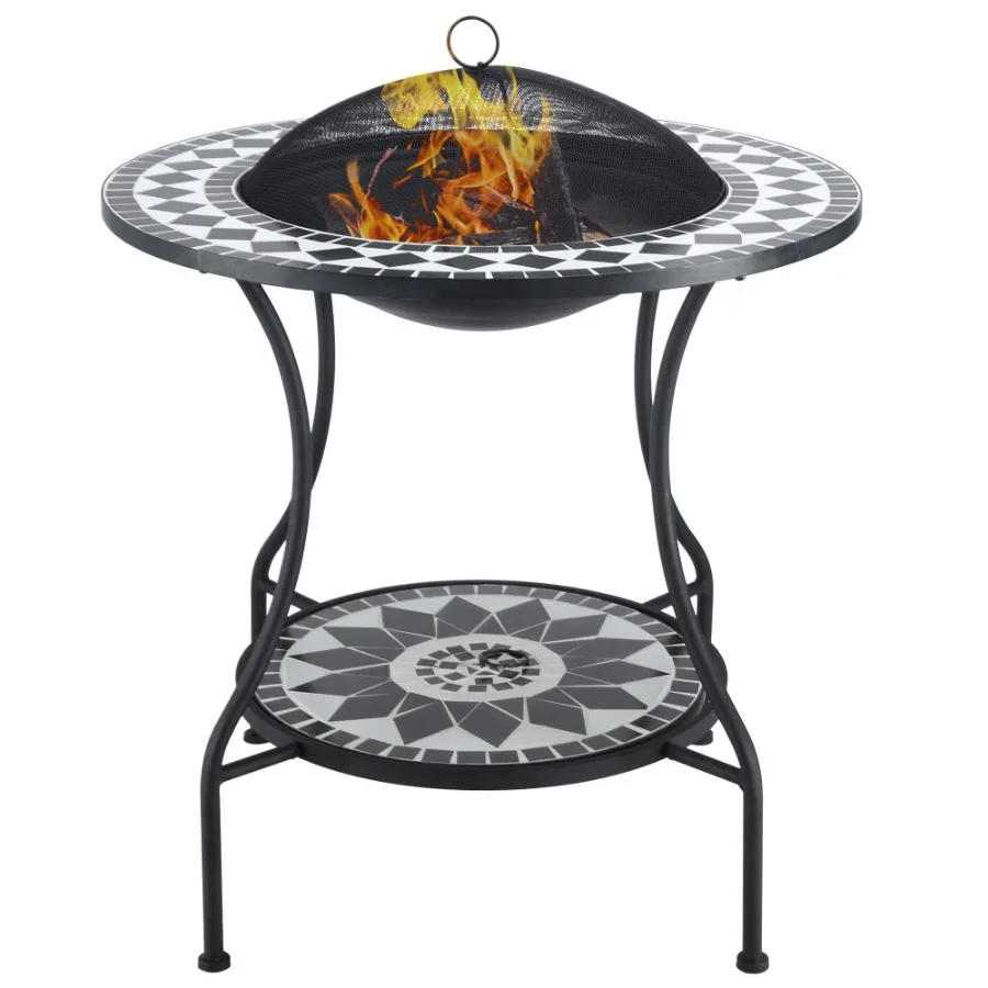 

30 Outdoor Fire Pit Dining Table 3in1 Round Wood Burning Fire Pit Bowl Patio Ice Bucket with Storage Shelf Spark Screen Cover f
