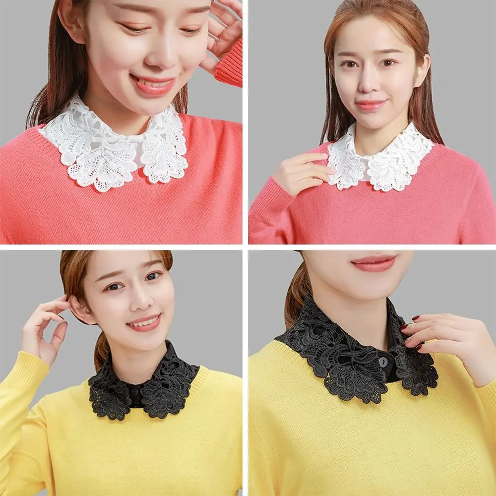 Accesorio de ropa, cuello falso desmontable, encaje blanco, negro, cuello falso, chal ajustable, envoltura para mujeres y niñas