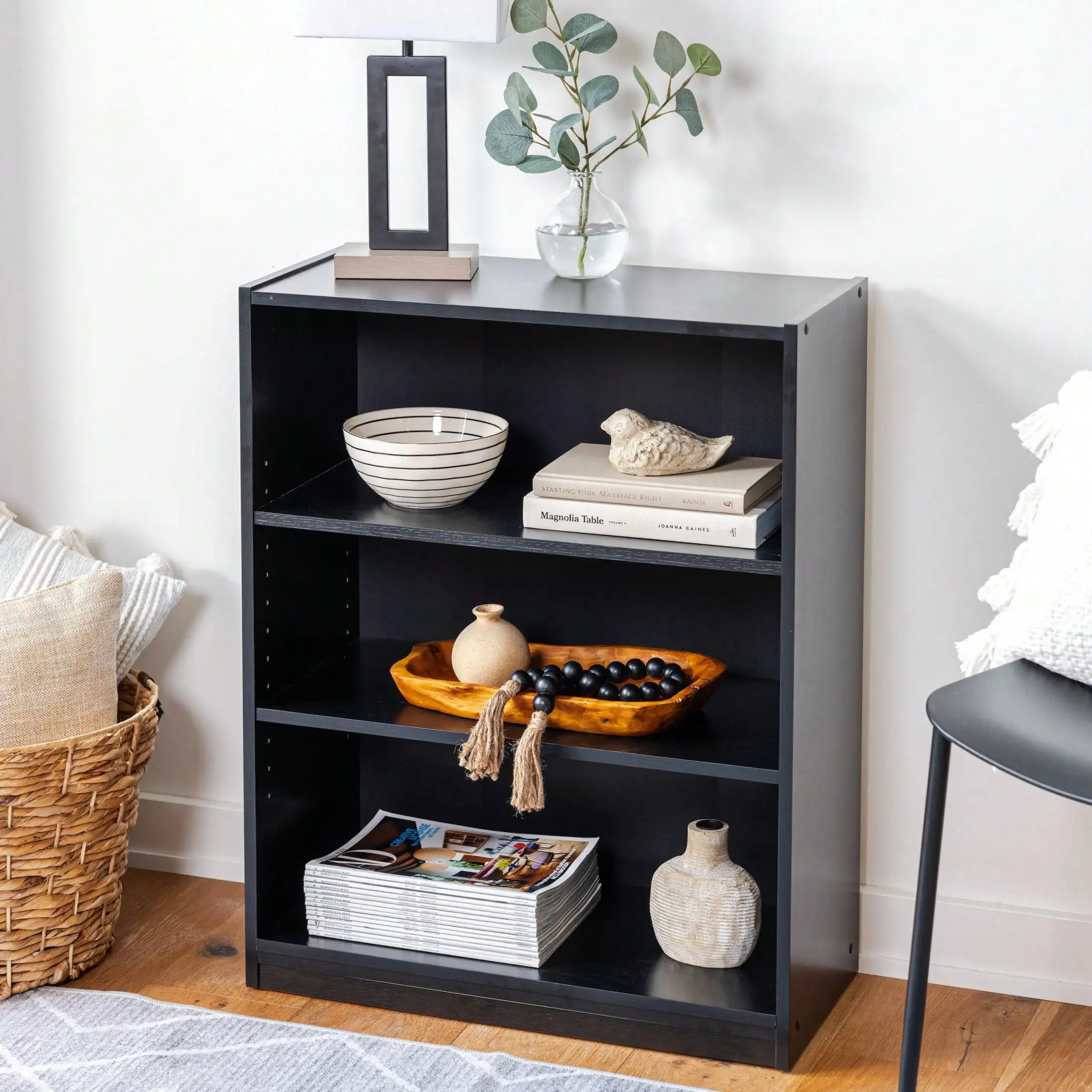 

3-Shelf Bookcase With Adjustable Shelves, White