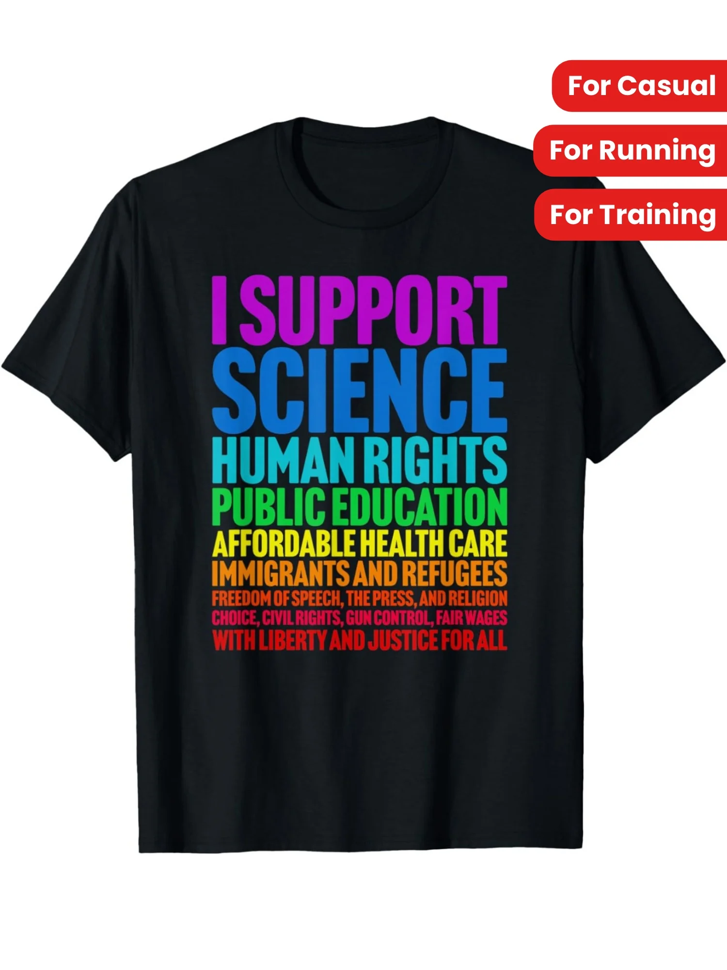 

100% Cotton Geometric-Pattern Crew Neck T-Shirt - Progressive Liberal Democratic Causes - Regular Fit