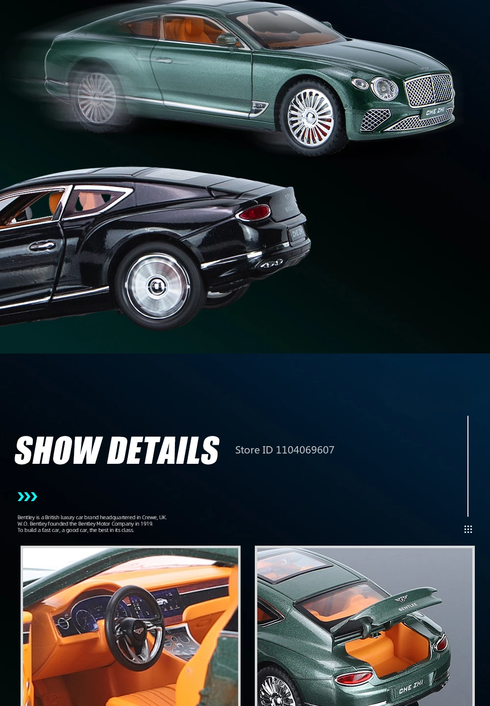 Maßstab 1:24 Continental GT Legierung Automodell Spielzeug Zurückziehen Diecast Metall Sportwagen Modelle Simulation Sound Licht Sammlung Geschenke – Detail 11