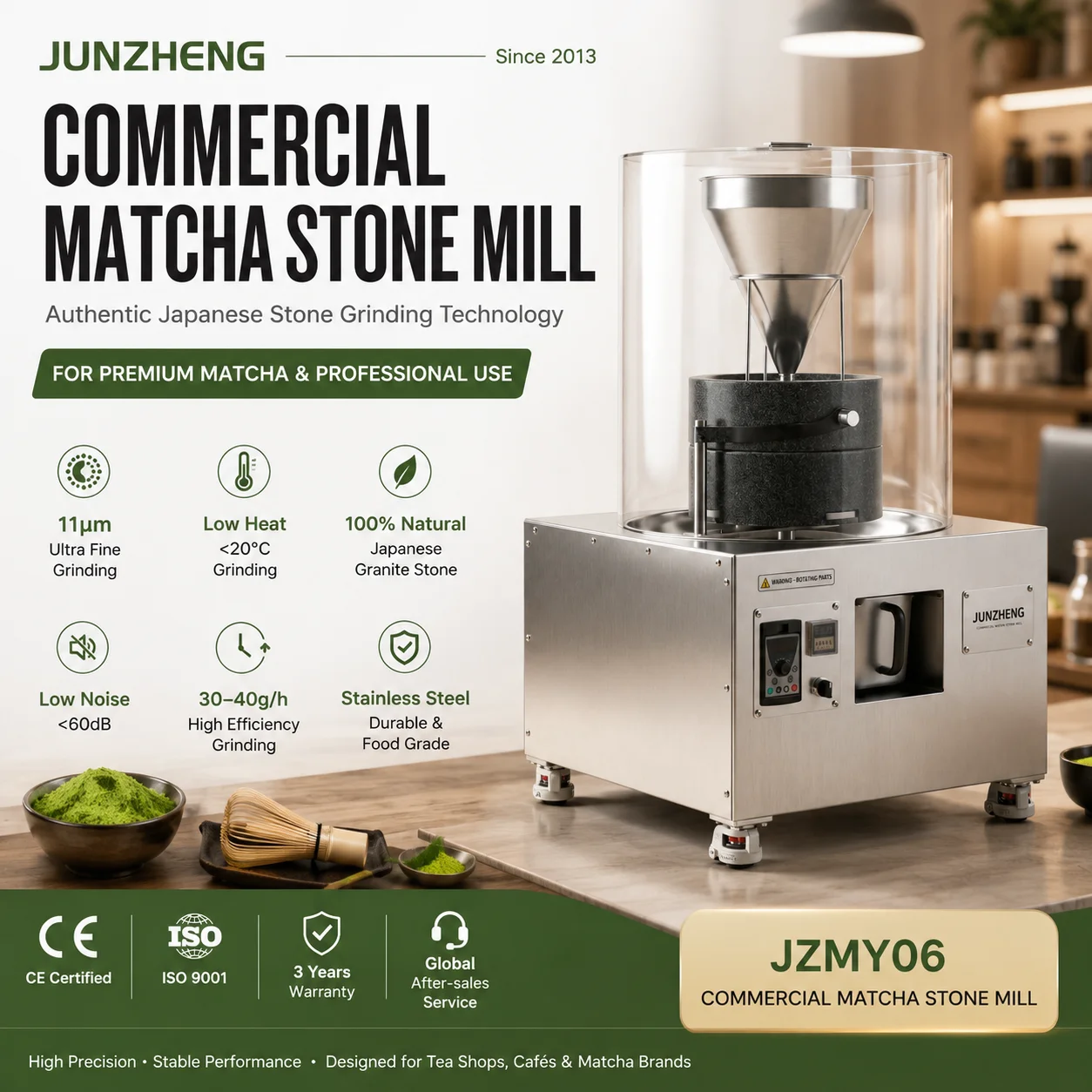 Matcha Green Tea Stone Mill 0.03-0.04kg/h 0.55kW Automatic Grinder with 304 Stainless Steel