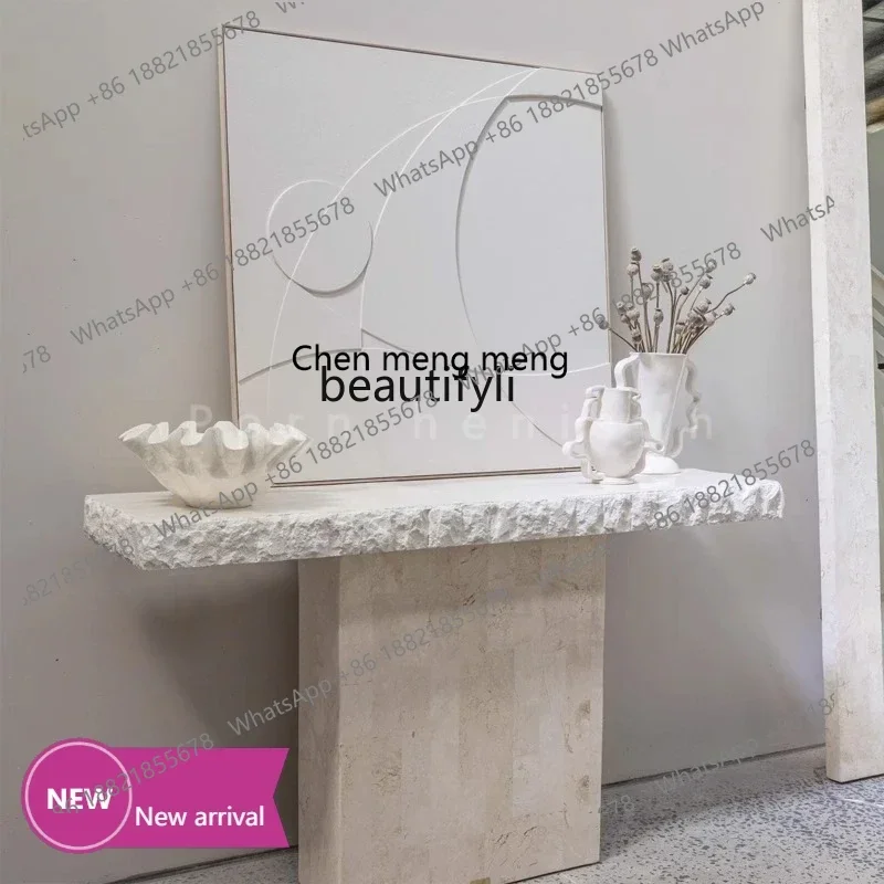 

178C Nordic natural travertine entrance table designer smashing effect household corridor entrance table
