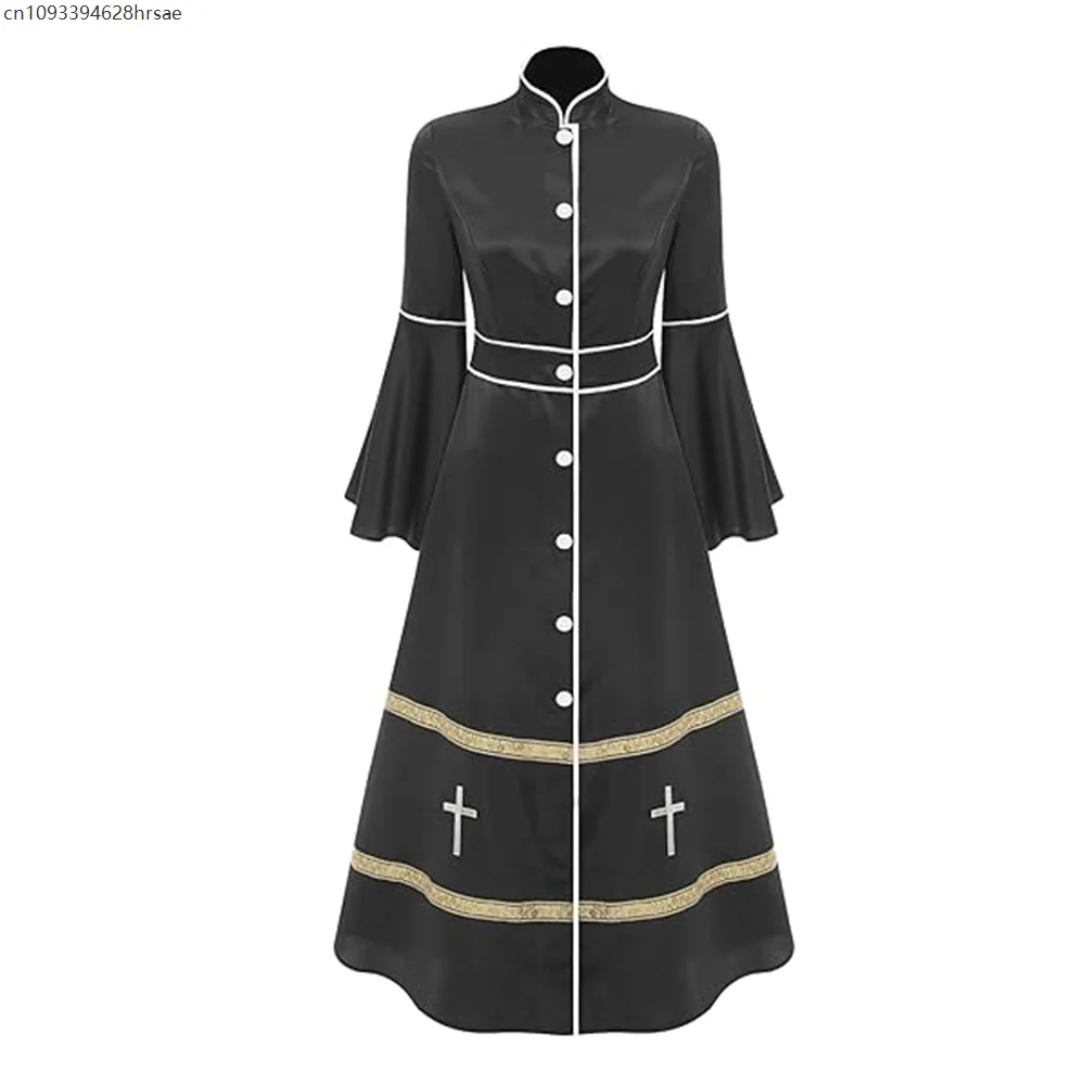 Bata de clero de iglesia para mujer, vestido Maxi con mangas acampanadas, disfraz de sacerdote, batas de púlpito, disfraz de Halloween
