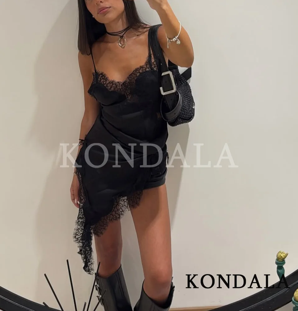 Kondala Elegante Sexy Kanten Zoom Jurk Vrouwen High Street Vakantie Satijnen Jarretel Jurk 2026 Lente Zomer Trendy Etentje Jurk