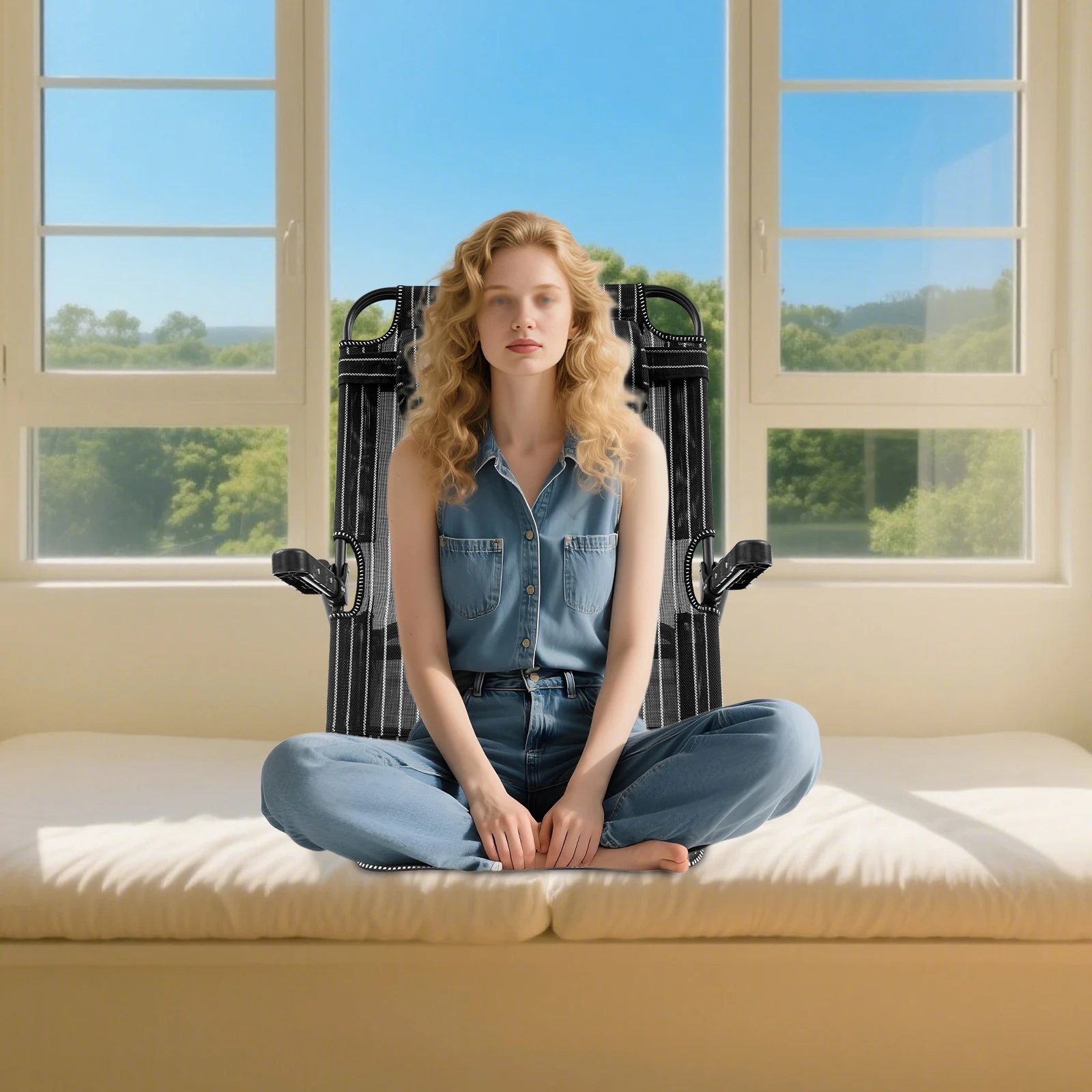 

Angle Adjustable Bed Backrest Support with Armrest, Folding Backrest Support with Pillow for Patient Care Bed&Chair