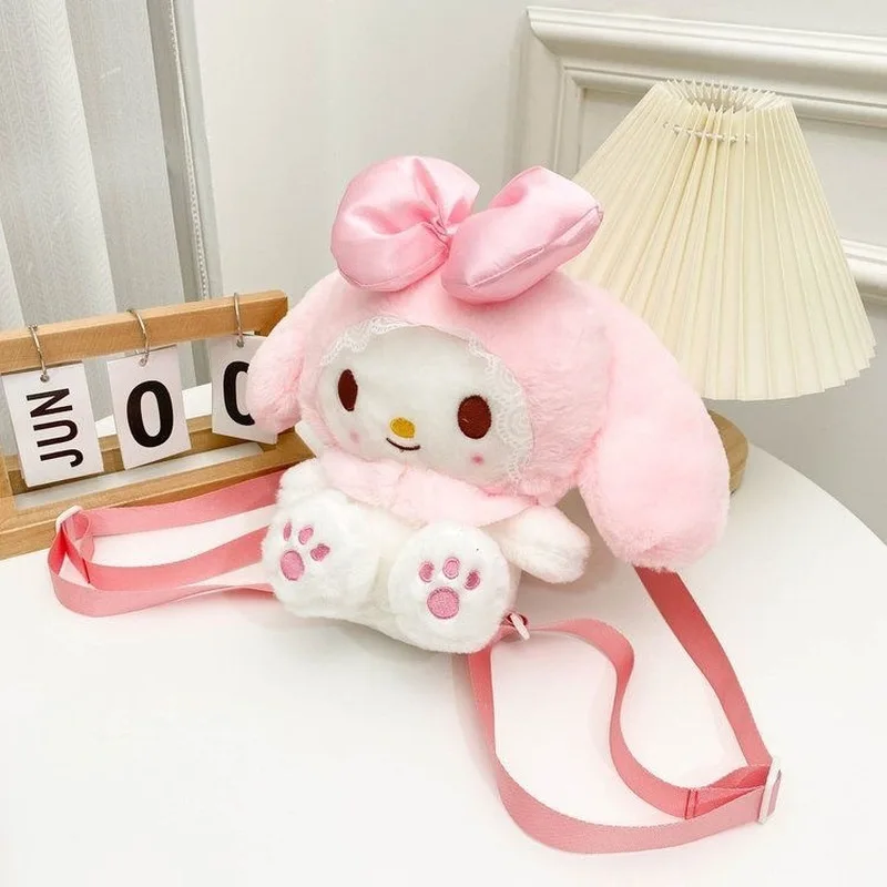 25CM Anime Hello Kitty My Melody Cinnamoroll Kuromi Peluche Mini Zaino Kawaii Portamonete portatile Regalo di festa