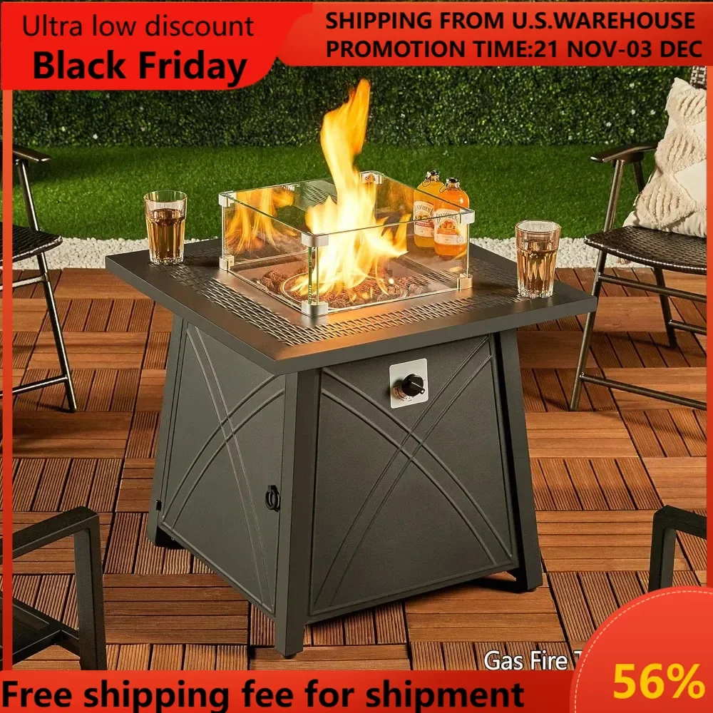 28in Propane Fire Pit Gas Fire Pit Table with Lid and Iron Tabletop for Outdoor, Patio, Garden and Camping, 50,000 BTU with