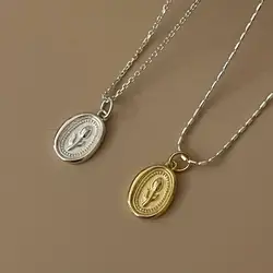 Two-Tone INS Authentic 925 Sterling silver Floral Rose Flower Pendant Oval Coin necklace Jewelry C-B1183