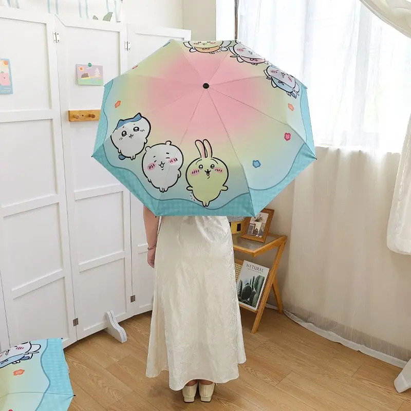 Chiikawa,Hachiware,Usagi  Cute Cartoon Sun Rain Umbrella Auto Open Close Folding Black Coating Parasol For Sun Protection