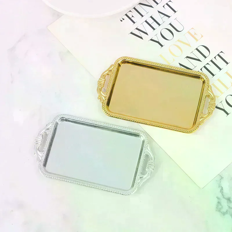 2pcs Dollhouse Miniature Accessories Mini Plastic tea Tray Simulation Dinner Plate Model Toys for Doll House Decoration