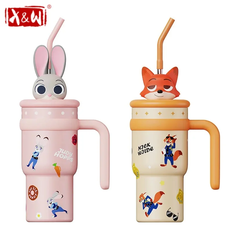 X & W tasse Thermos de dessin animé Disney 700ML en acier inoxydable garder le froid et le point chaud Lotso tasse à café avec paille tasse d'eau de voiture Portable