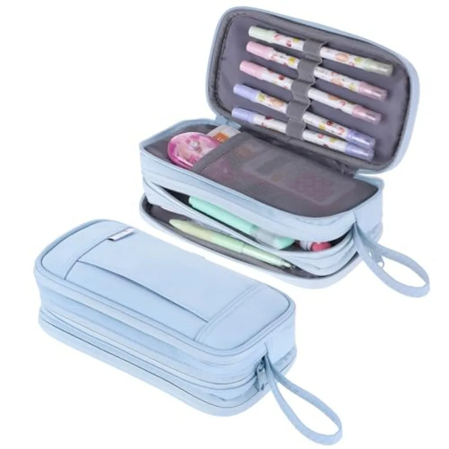 

Large Capacity Pencil Case Zipper Pencil Purse 3 Compartment Pencil Pouch Office Stationery Organizer Multi-functional Pencil B