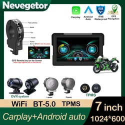 7 Inch Motorcycle Navigation Screen Wireless CarPlay Android Auto Motorcycle GPS Motor DVR Monitor AMP TPMS Optional