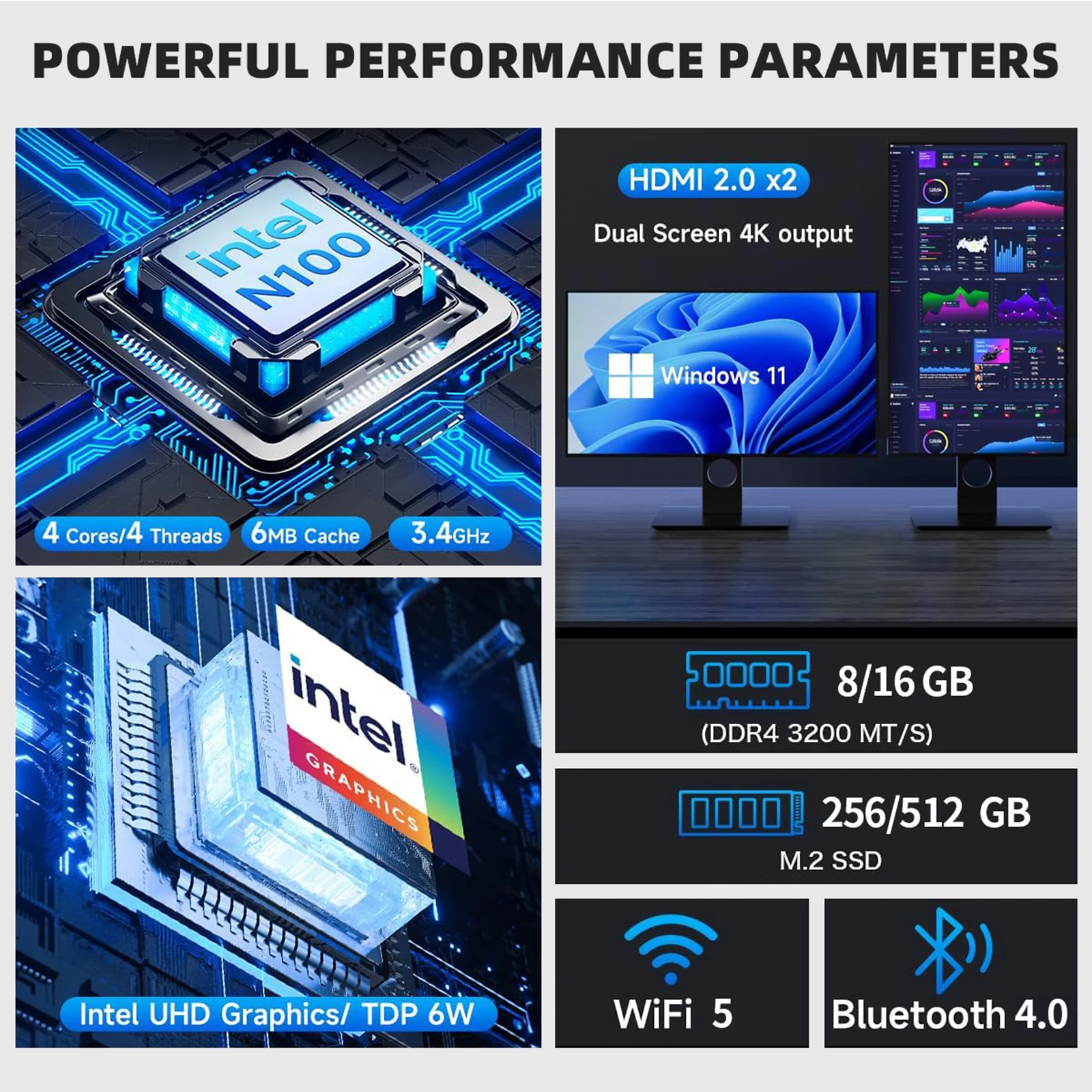 ZSUS N100 Mini PC Intel Celeron Computer da gioco desktop 8 GB 128 GB 256 GB DDR4 USB3.0 WIFI5 BT4.2