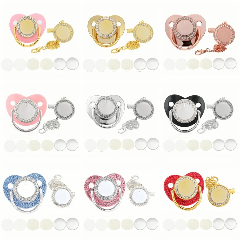 10Pcs/set Blank Baby Pacifier Clips Sublimation Custom Nipple Personalized Golden Bling Silicone Infant Dummy Newborn Pacifiers