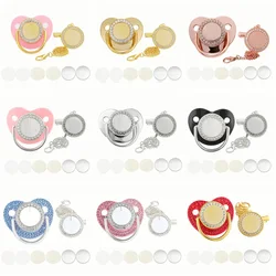 Chupete de bebé en blanco personalizado, Clips de silicona ostentosos dorados personalizados, por sublimación, 10 unidades por juego