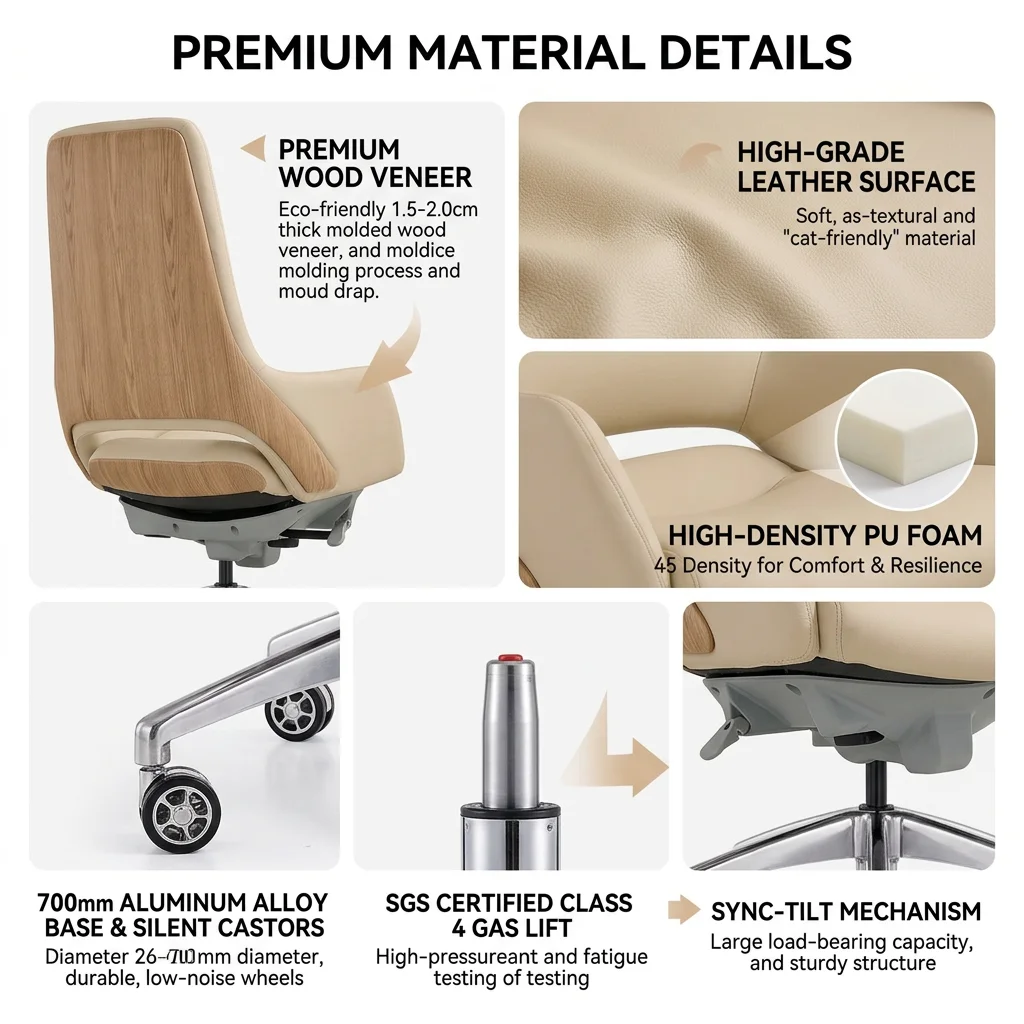 2026 Modern Ergonomic Office Chair High Density Foam Seat With Aluminum Base for Home Workshop Luxury Office Task Chairpromote s