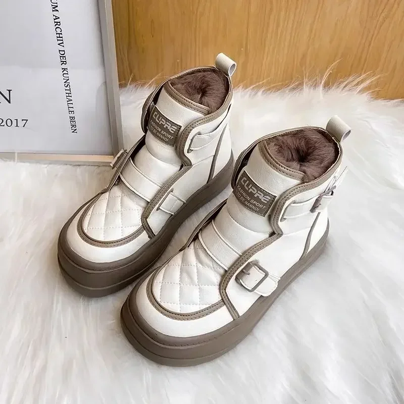 Shoes for Women Sports Platform Black Chunky Womens Snow Boots Round Toe White Leather Sneakers Comfrtable Winter Footwear 2024