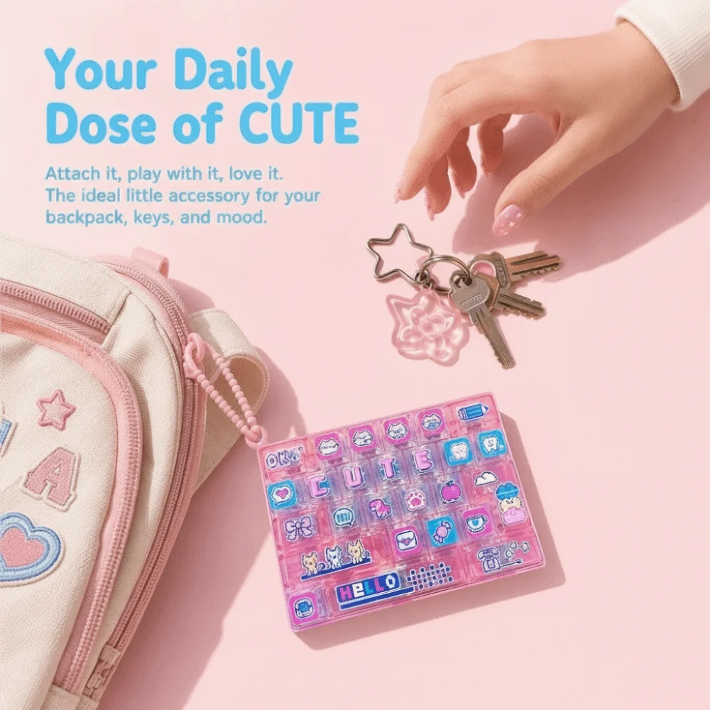 Creative 26-Keycap Keychain Cartoon Pattern Pixel Button Fidget Gadget Portable Design Hand-play Pendant Sensory Charm Office