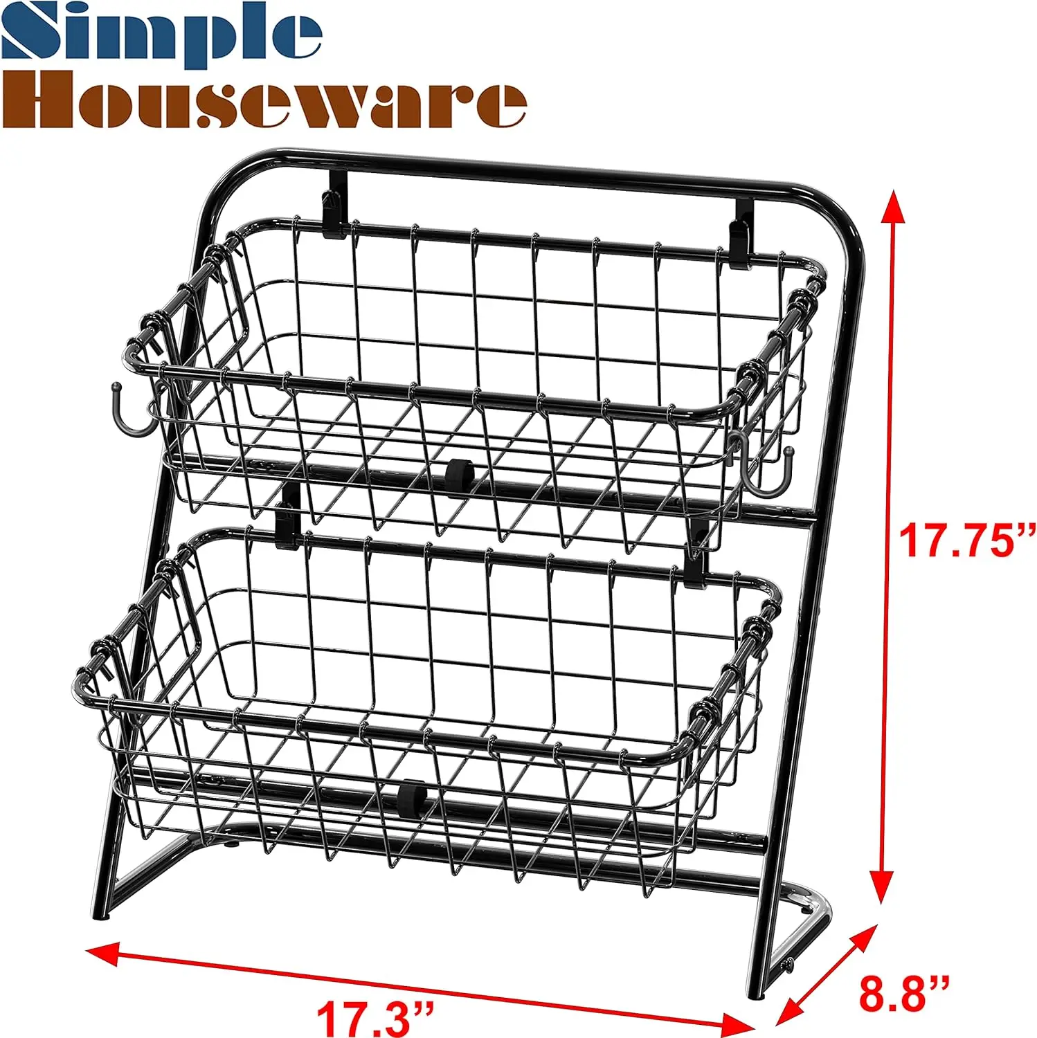 Soporte de cesta de frutas de mercado de alambre rígido de 3 niveles, artículos para el hogar simples, negro