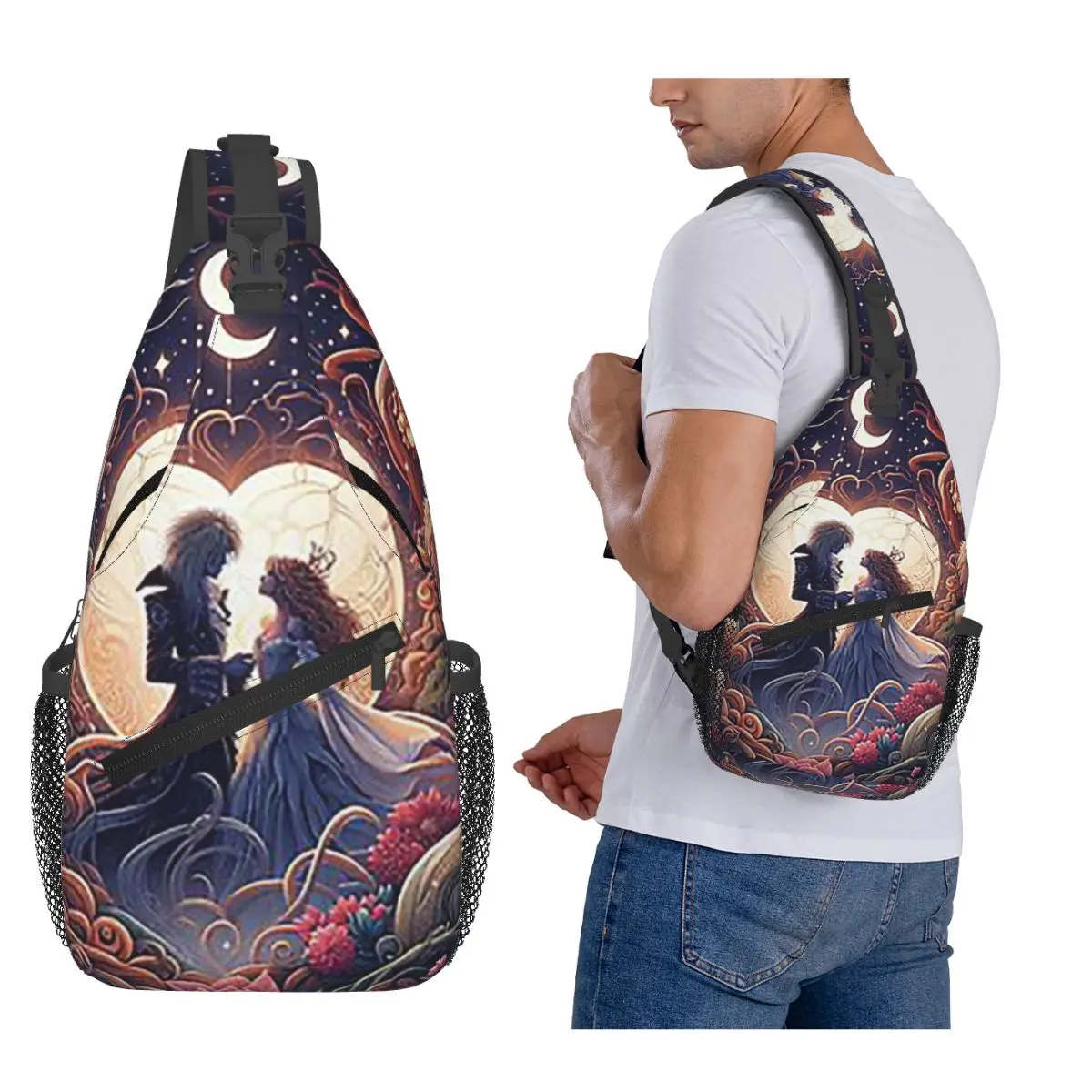 

Jareth And Sarah's Alternate Labyrinth Ending Chest Bag Men Sling Crossbody Backpack Chest Bag Travel Daypack Shoulder Bag