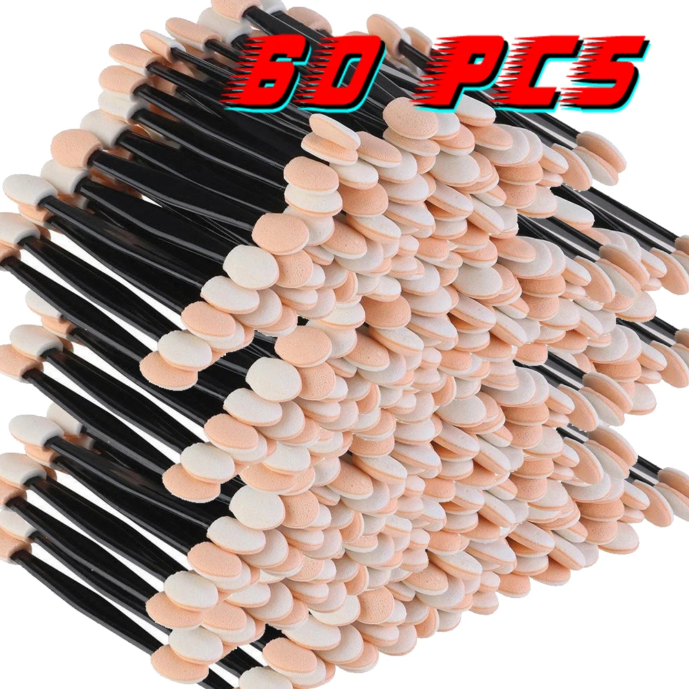 60 Pack Chrome Pigment Pen Eyeshadow Applicators Disposable Eyeshadow Sponge Brushes Double-Sided Eye Makeup Sponge Applicators