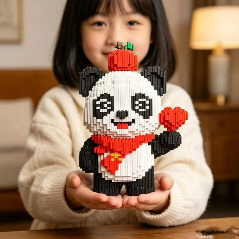 New Cute Top Apple Love Panda Assembled Building Blocks Toy Children's Birthday Gift Desktop Decoration view 3