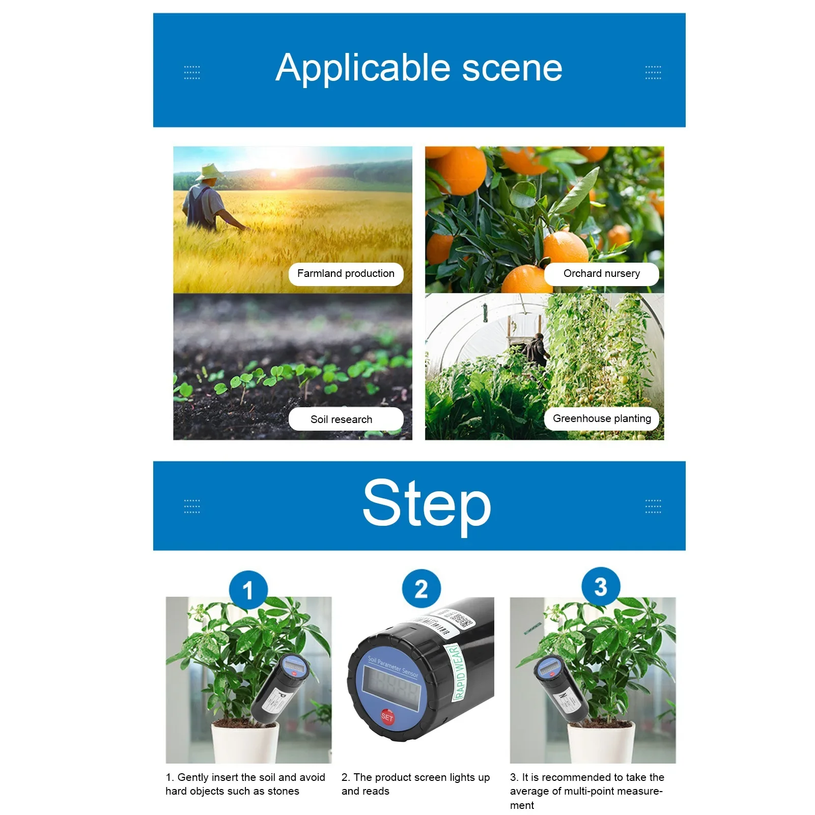كاشف التربة التربة NPK الاستشعار اختبار التربة المغذيات ذكي كاشف الأسمدة متر مع بطارية البستنة أداة اختبار التربة #6