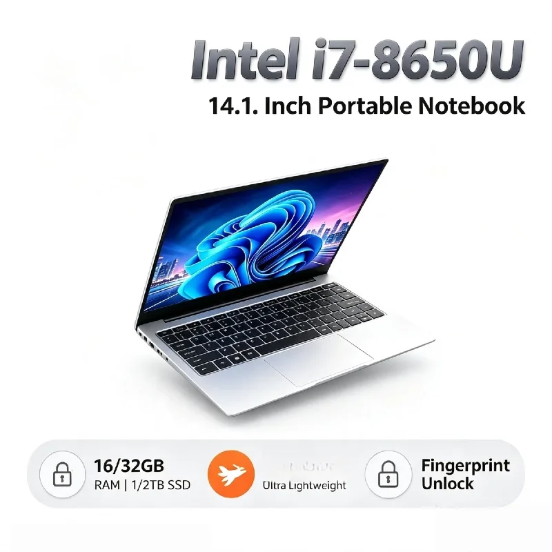 Intel i7 8650U 14.1 Inch Gaming Laptop 4C8T 1.9GHz 4.2GHz Turbo 32GB RAM 2TB SSD 1920x1080 Office Ultra Pro