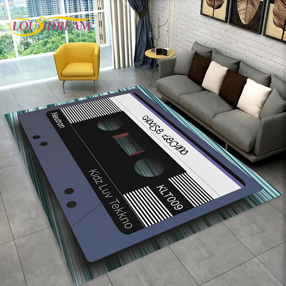 Retro Music Cassette Tape Pattern Area Rug Large,Carpet Rug for Living Room Bedroom Sofa Doormat Decoration,Non-slip Floor Mat