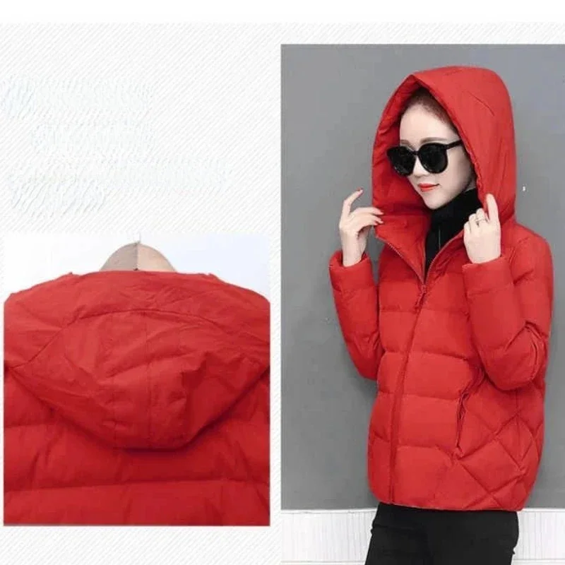 Chaqueta acolchada con capucha para mujer, abrigo frío, Parkas súper calientes, chaqueta recortada, Top de manga larga de talla grande, moda