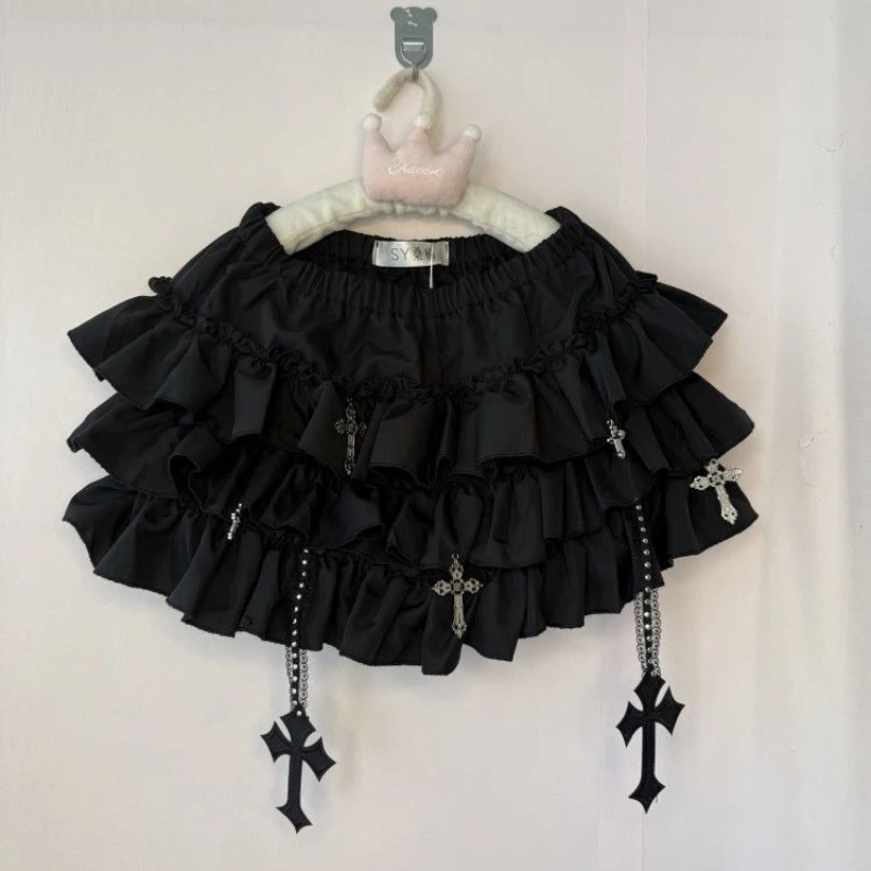 

Deeptown Gothic Black Mini Skirt Women Vintage Harajuku Punk Y2k Short Skirts Grunge 2000s High Waist Ruffle Skirts Aesthetic