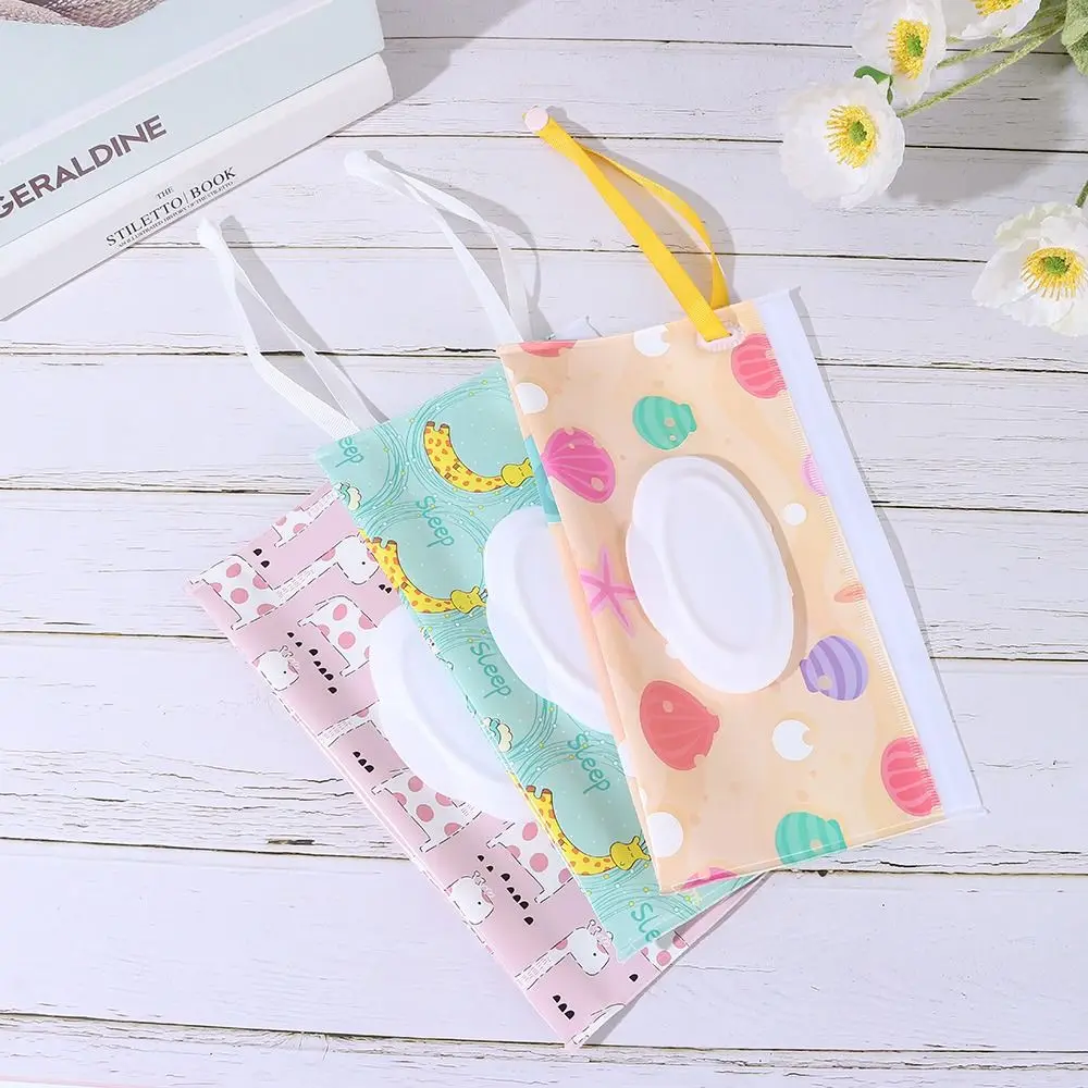 EVA Wet Wipes Bag Cute Reusable Flip Cover Wipes Holder Case Snap-Strap Portable Cosmetic Pouch Outdoor