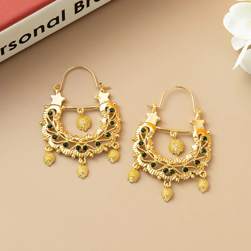 Fatima Fashion Bridal Earring With Hedgehog Shape Luxury Gold Color Earrings Hook Dangling Earrings Golden Long Earrings